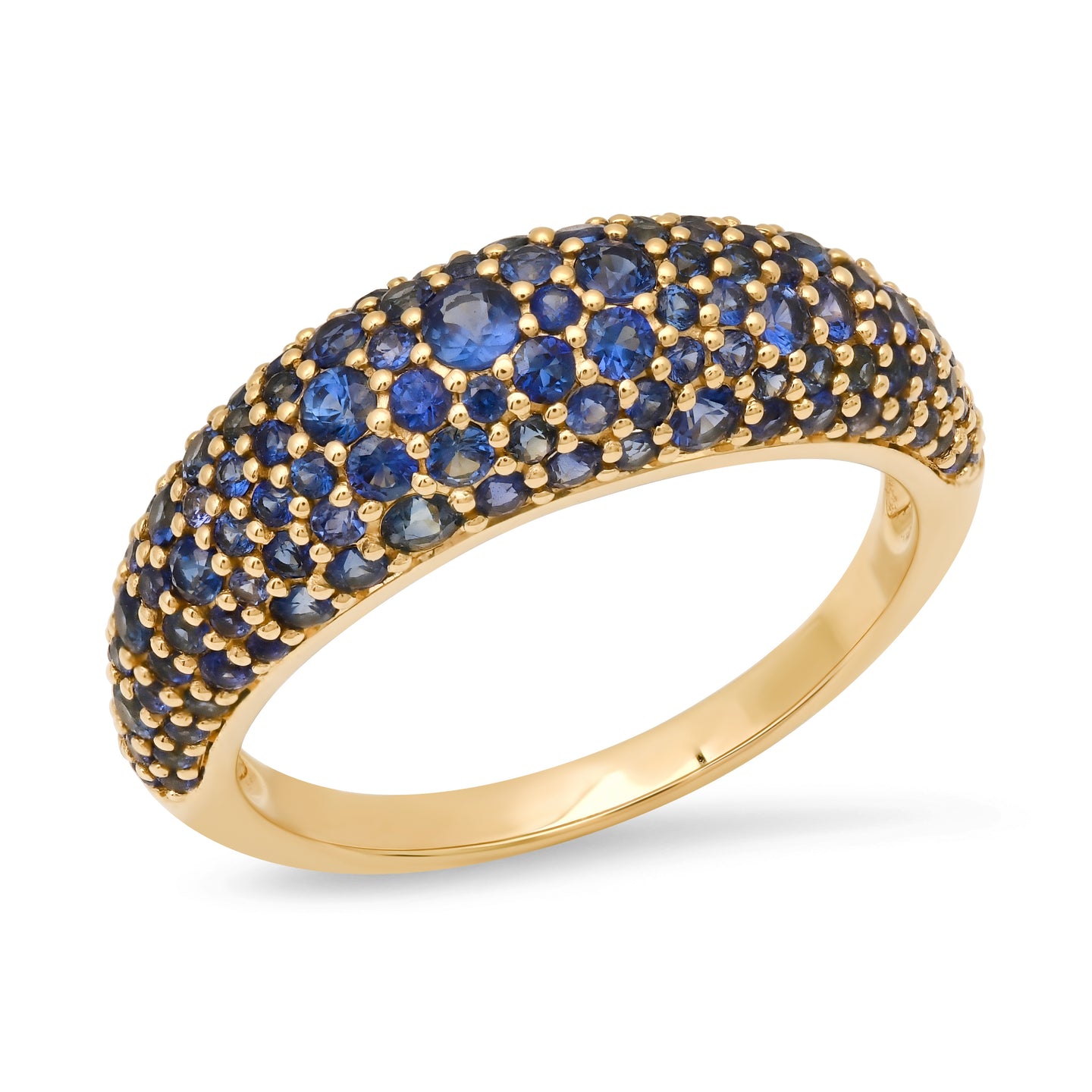 14k Yellow Gold Blue Sapphire Crescent Domed Ring